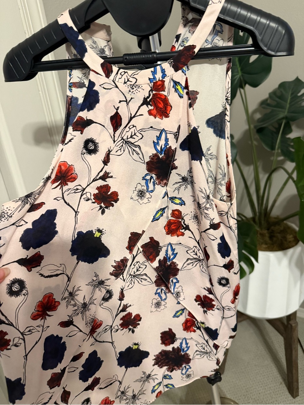 A.L.C. Pink Floral A-Line Skirt with Navy & Red Blooms